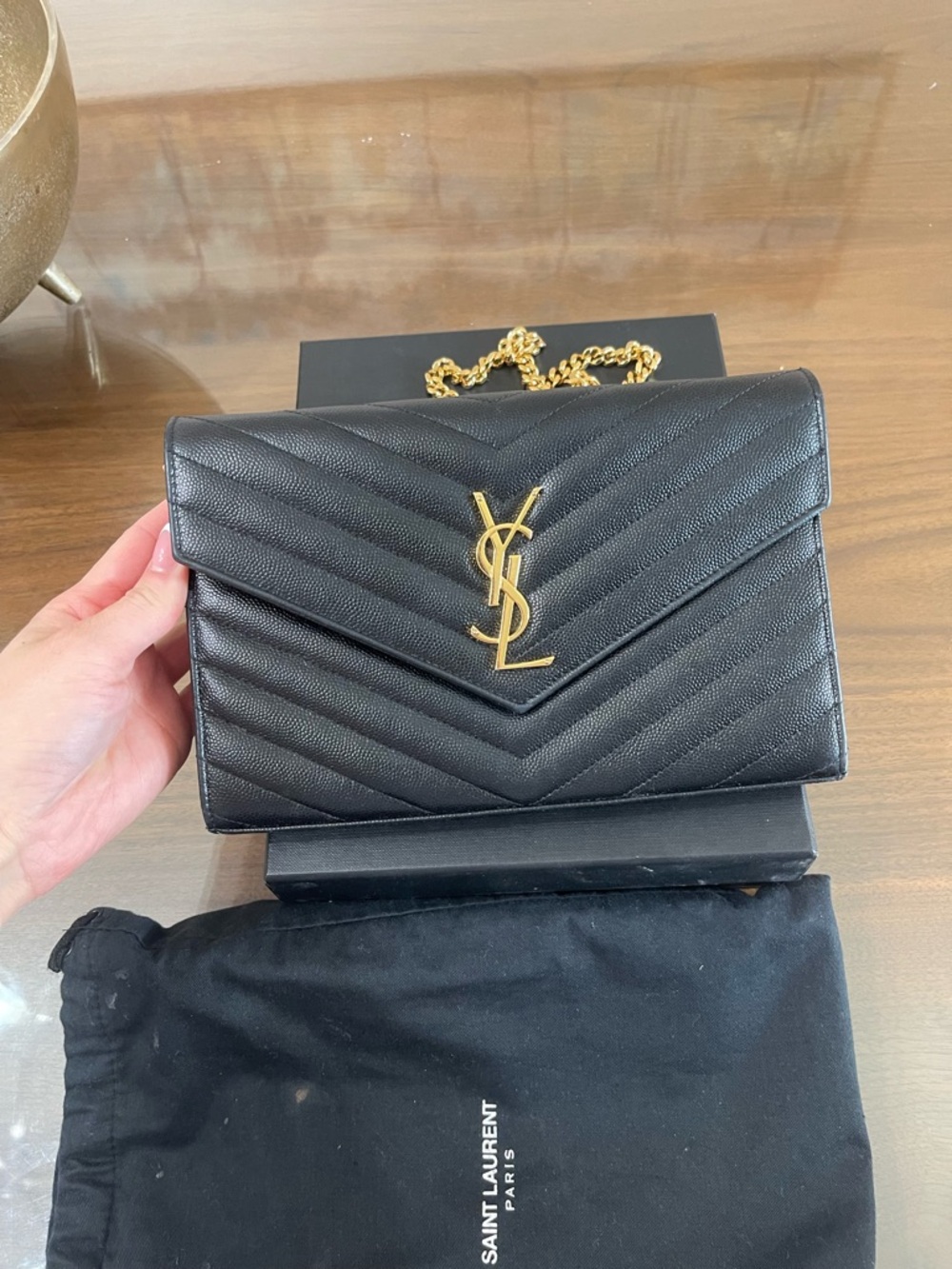 Saint Laurent Black Leather Chain Crossbody with gold chain - Picture 2 of 8